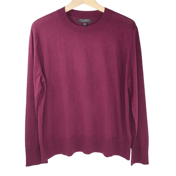 Banana Republic Silk Cashmere Crew Neck Sweater Long Sleeve Top Burgundy Large